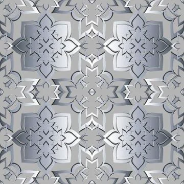 3d floral arabesque vector seamless pattern. Light ornamental arabic background Illustrazione stock