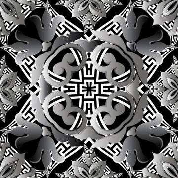 3d floral Baroque vector seamless pattern. Surface ornamental greek background 스톡 일러스트