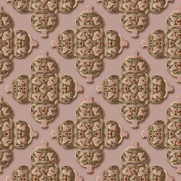 3d floral Damask seamless pattern. Arabesque ornamental vector background. Gr Illustrazione stock