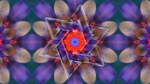 3D Floral Hexagram Fractal Loop - Sacred Geometry Mandala VJ 4K60 Stock Footage 332722825