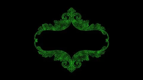 3D floral pattern frame on black background. Object dissolved green flicker.. Stockillustratie