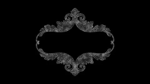 3D floral pattern frame on black background. Object dissolved white flickerin イラスト素材