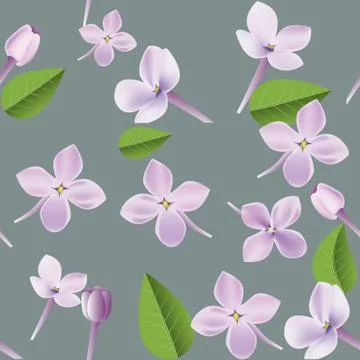 3d floral seamless pattern background. Texture with Purple Lilac flowers, leaf Illustrazione stock
