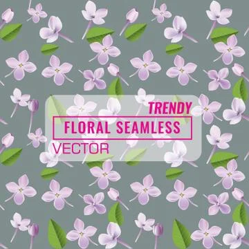 3d floral seamless pattern background. Texture with Purple Lilac flowers, leaf Stock Illustration