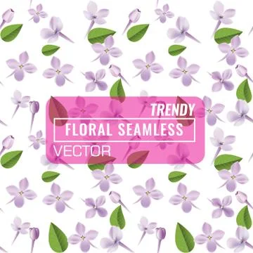 3d floral seamless pattern background. Texture with Purple Lilac flowers, leaf 스톡 일러스트