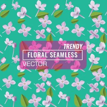 3d floral seamless pattern background. Texture with Purple Lilac flowers, leaf 스톡 일러스트