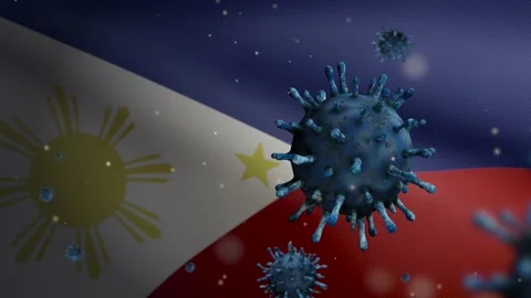 3D Flu coronavirus floating over Philippin flag. Philippine pandemic Covid19 Stock Footage 161929968