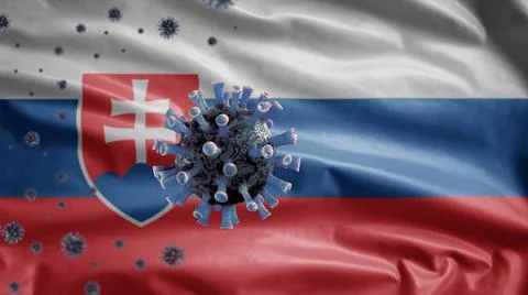 3D, Flu coronavirus floating over Slovak flag. Slovakia and pandemic Covid 19 Ilustração Stock