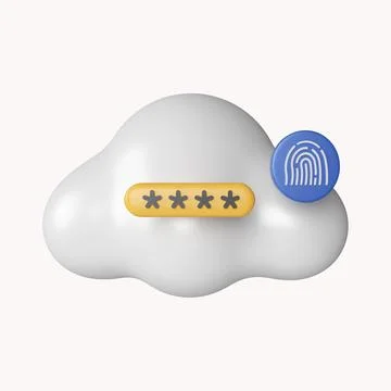 3d fluffy cloud and password unlock. Security concept. icon isolated on white Stock Illustration