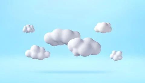 3D Fluffy white clouds floating in blue sky. Stockillustratie