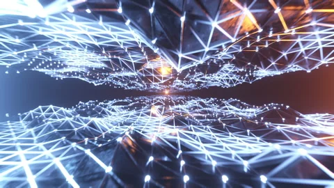 3D fly by, blue and orange background, retro cyber 25fps ProRes 1920x1080 Stock Footage 276796957