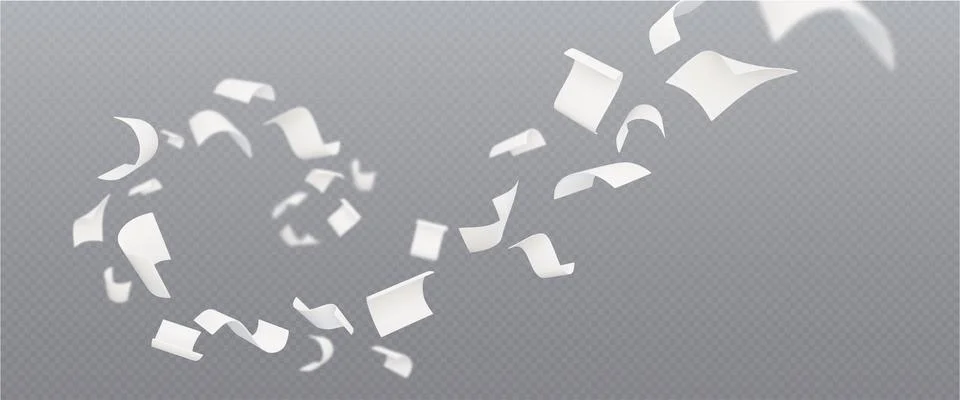 3d fly paper sheet. White page fall swirl on wind Stockillustratie