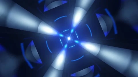 3d fly through geometry tunnel with neon glow 3d objects, sci fi glow pattern Stock Footage 197308613
