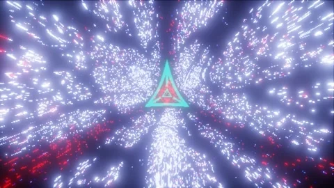 3d fly through geometry tunnel with neon glow 3d objects, sci fi glow pattern Stock Footage 208101718