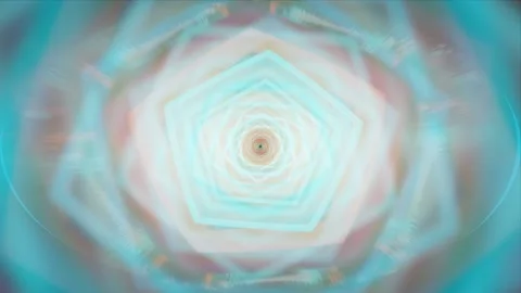 3d fly through geometry tunnel with neon glow 3d objects, sci fi glow pattern Stock Footage 208101784