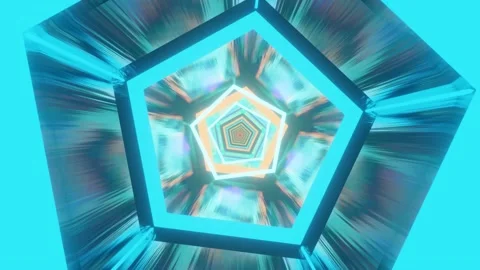 3d fly through geometry tunnel with neon glow 3d objects, sci fi glow pattern Stock Footage 208102647