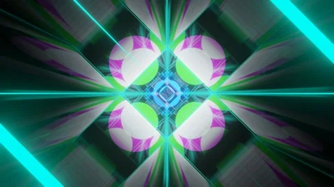 3d fly through geometry tunnel with neon glow 3d objects, sci fi glow pattern Stock Footage 208102729