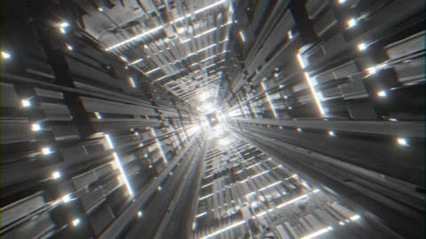 3d fly through geometry tunnel with black and white 3d objects Видео 208723180