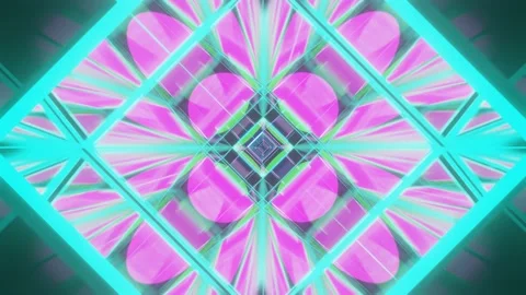 3d fly through geometry tunnel with neon glow 3d objects, sci fi glow pattern Stock Footage 216935667