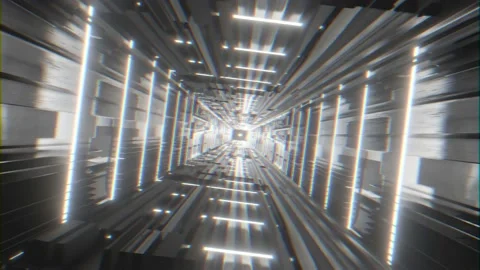 3d fly through geometry tunnel with black and white 3d objects Stock Footage 216942832