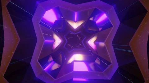 3d fly through symmetrical tunnel with neon glow 3d objects, sci fi glow pattern Stock Footage 194715985