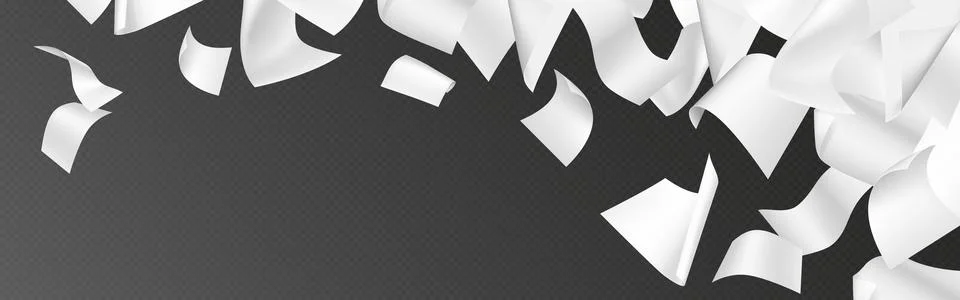 3d fly white paper sheet. Document page falling Stock Illustration