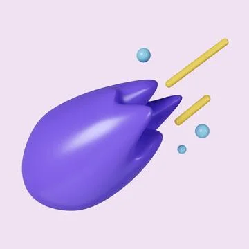 3d Flying asteroid. Meteor in space. icon isolated on purple background. 3d Stock Illustration