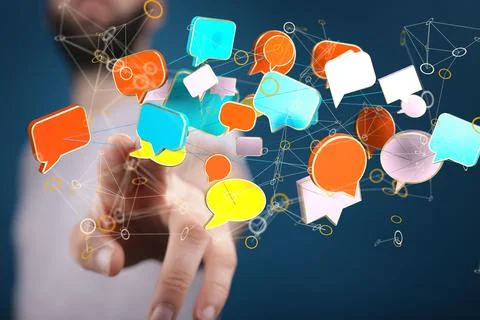 3D, flying email icon. Email communication online chat business internet Stock Photos