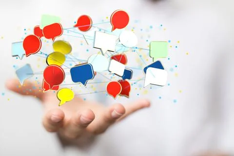3D, flying email icon. Email communication online chat business internet Stock Photos