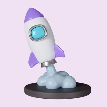 3d Flying space rocket. Spaceship rocket lunch. icon isolated on purple Stock Illustration