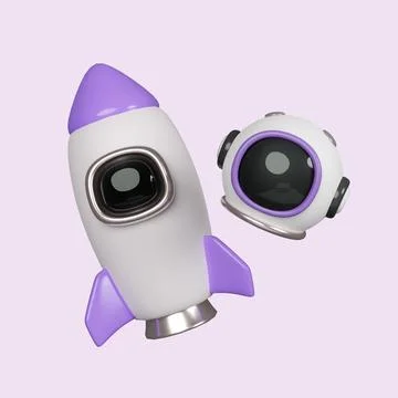 3d Flying space rocket. Spaceship rocket lunch. icon isolated on purple Stock Illustration