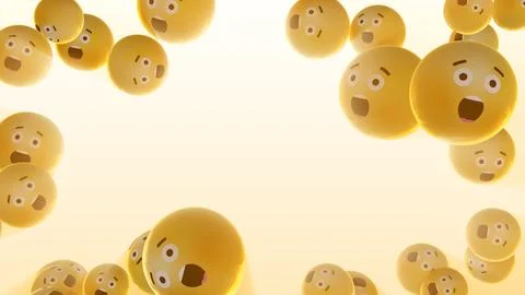 3D flying surprised emoji faces in sunlight with free space for insertion Stock Illustration
