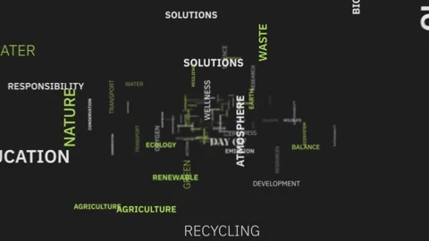 3D Flythrough Animation of Environmental and Sustainability Keywords on Black 库存影片 343779878