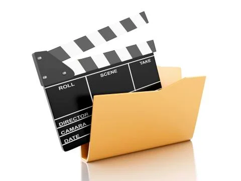 3D Folder with cinema clapper. Stock Illustration