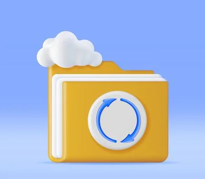 3D Folder in Clouds with File Sync Icon Illustrazione stock
