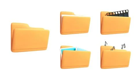 3D Folder Icon set with Documents, Video, and Music File Illustrazione stock