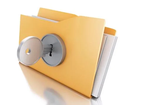 3d Folder locked with key. Security concept. Stock Illustration