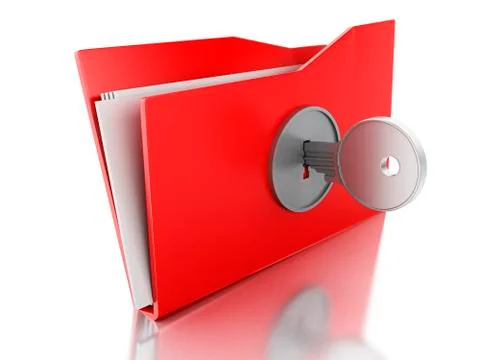 3d Folder locked with key. Security concept. Stock Illustration