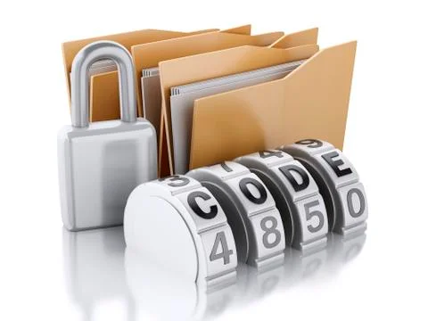 3D folder with padlock and password combination Stock Illustration