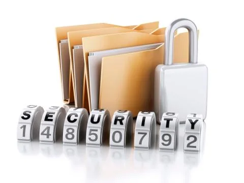 3D folder with padlock and password combination Stock Illustration
