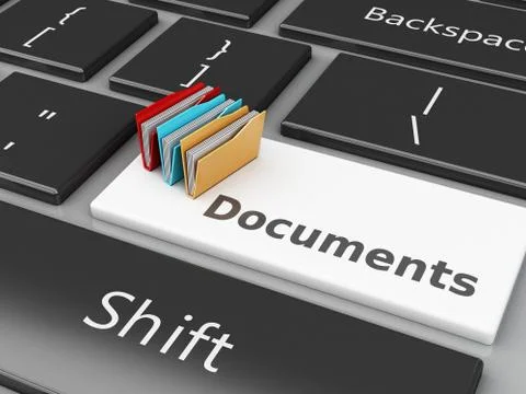 3d Folders on the computer keyboard. Illustrazione stock