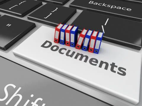 3d Folders on the computer keyboard. Illustrazione stock