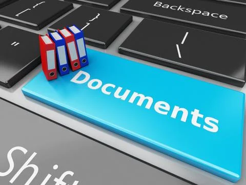 3d Folders on the computer keyboard. Illustrazione stock