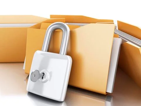 3d Folders with padlock and key. Stock Illustration