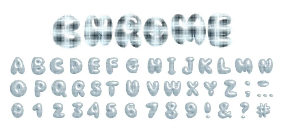 3D font with fluid abstract bubble shapes of dripping liquid melted white metal Stock Illustration