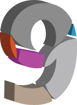 3d font number 9 Stock Illustration
