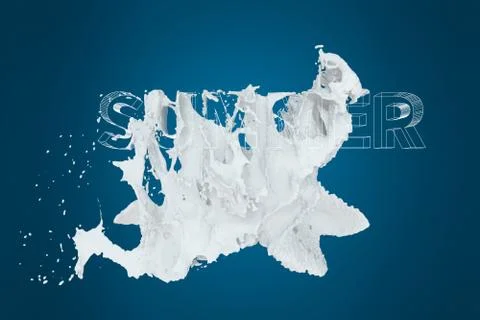 3D font of "SUMMER" with white liquid pouring down, 3d rendering. Stock Illustration