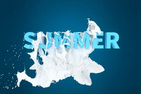 3D font of "SUMMER" with white liquid pouring down, 3d rendering. Stock Illustration