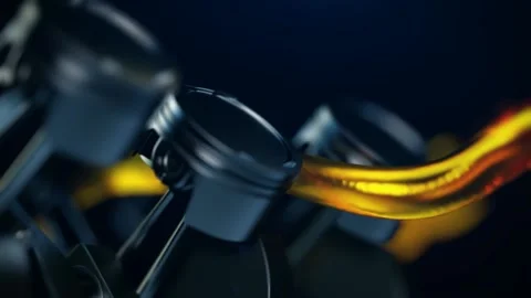3d footage with car engine working. Concept of motor with oil lubricant splash Stock Footage 219920582