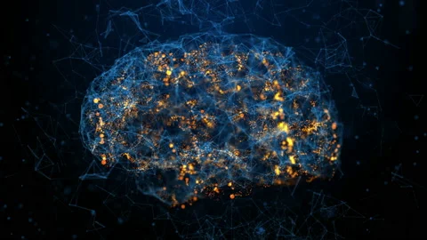 3D footage of human brain in bule digital background. Сoncept of brain thinking Stock Footage 106326064